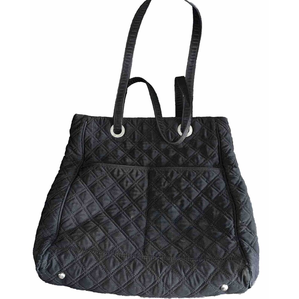Vera Bradley Black Tote Quilted Cotton Canvas Zippered Minimalist Shoulder Bag